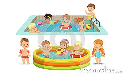 Children swimming in the pool. Vector illustration. Vector Illustration