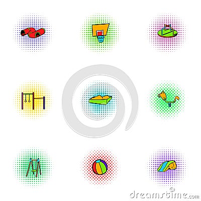 Children swing icons set, pop-art style Vector Illustration