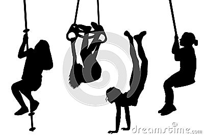 Children swinging and playing outdoor Vector Illustration