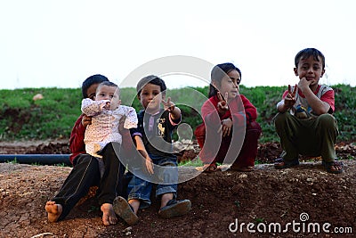 Children of syrian refugees. Editorial Stock Photo