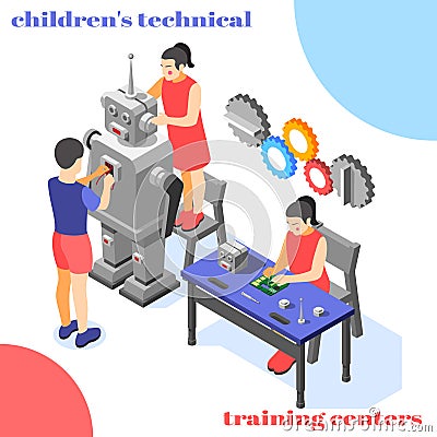 Children Technical Training Background Vector Illustration