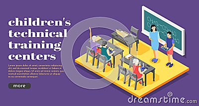 Children Technical Training Background Vector Illustration