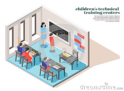 Children Technical Training Composition Vector Illustration