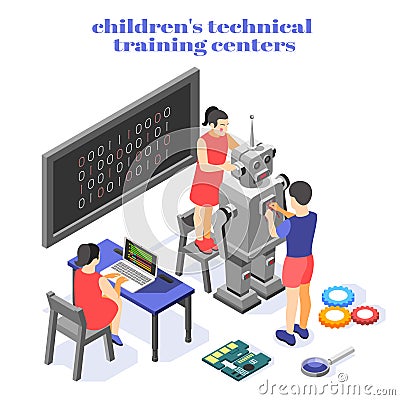 Children Technical Training Composition Vector Illustration