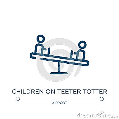 Children on teeter totter icon. Linear vector illustration from poi public places collection. Outline children on teeter totter Vector Illustration