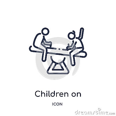 children on teeter totter icon from people outline collection. Thin line children on teeter totter icon isolated on white Vector Illustration