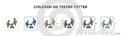 Children on teeter totter vector icon in 6 different modern styles. Black, two colored children on teeter totter icons designed in Vector Illustration