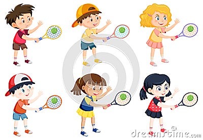 Children tennis players cartoon Vector Illustration