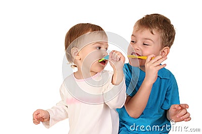 Children with tooth brushes Stock Photo