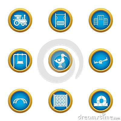 Children town icons set, flat style Vector Illustration