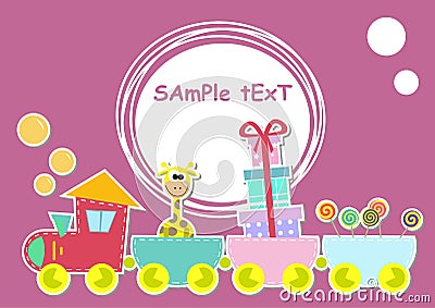 Children train illustration with giraffe and gift Vector Illustration