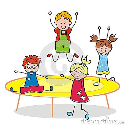Children on a trampoline, vector icon Vector Illustration