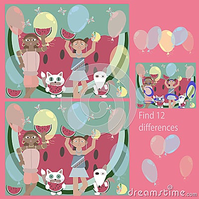 in the Funny BABIES for children up to 7 years old rebus, find 12 differences Vector Illustration