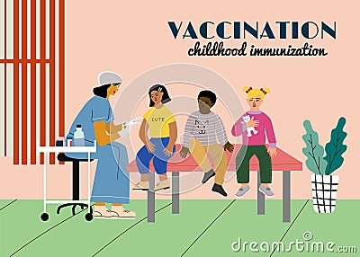Children vaccination and immunization concept poster. Vector Illustration