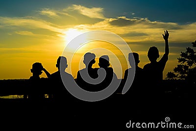 Children waiting sunset Stock Photo