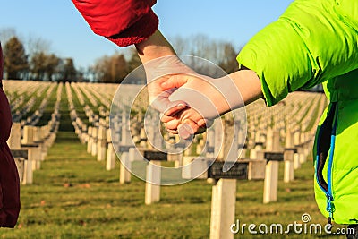 Children walk hand in hand for peace world war 1. Stock Photo