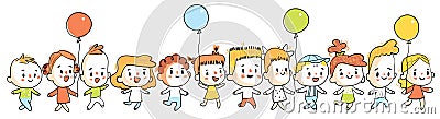 Children walk. Illustration in the style of childish doodles Vector Illustration