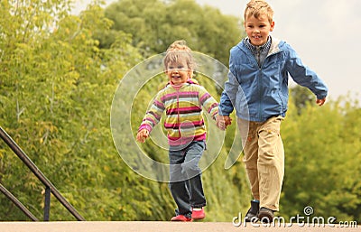 Children walk outdoor Stock Photo