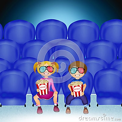 Children watch movies in 3d Stock Photo