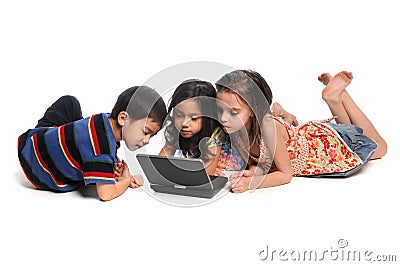 Children Watching Movie on DVD Player Stock Photo