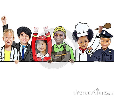 Children Wearing Future Job Uniforms Stock Photo