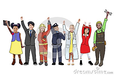 Children Wearing Future Job Uniforms Stock Photo