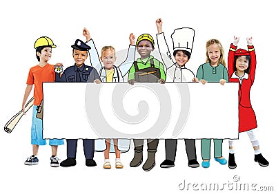 Children Wearing Future Job Uniforms Stock Photo