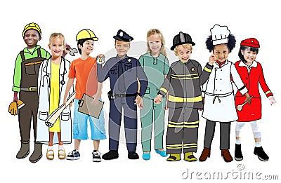 Children Wearing Future Job Uniforms Stock Photo