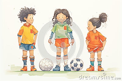 children wearing soccer uniforms and boots Stock Photo