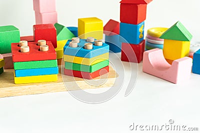 Children wood block colorful use for development skill Stock Photo