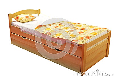 Children wooden bed Stock Photo