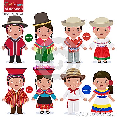 Children of the world-Bolivia-Ecuador-Peru-Venezuela Vector Illustration