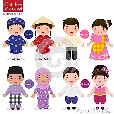 Children of the world; Vietnam, Philippines, Brunei, and Thaila Vector Illustration