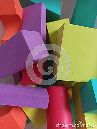 Children& x27;s game, cubes, game, colored cubs, castle, children, happy Stock Photo