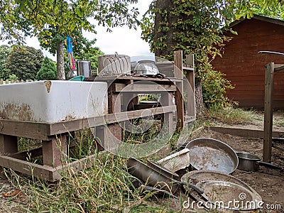 Children's Mud kitchen Stock Photo