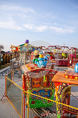 Children's rides and carousels are closed and empty Editorial Stock Photo