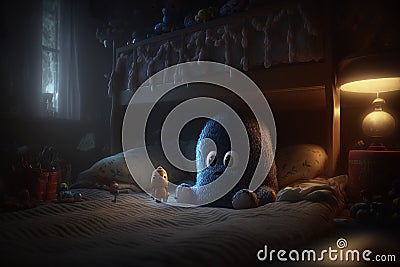 Children& x27;s sleep problem. Sleep fears. nightmares, scary dreams, children& x27;s room, gloomy dark atmosphere Stock Photo