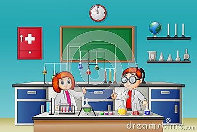 Childrens doing experiment in the lab Vector Illustration