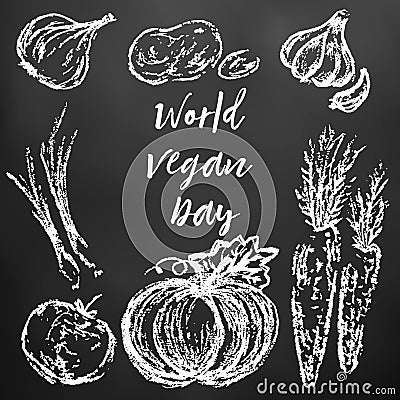 Childrens drawing. World Vegan Day Vector Illustration