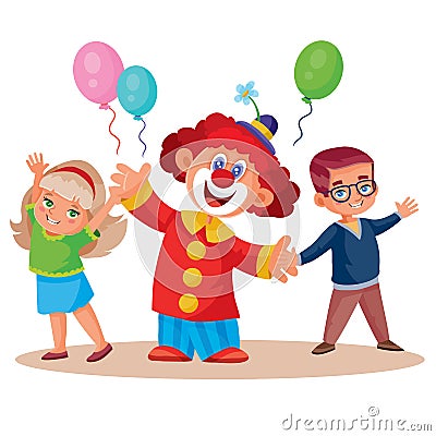 Childrens holiday with clown children with balloons, isolated object on a white background, vector illustration, Vector Illustration