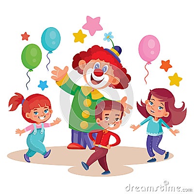Childrens holiday with clown children with balloons, isolated object on a white background, vector illustration, Vector Illustration
