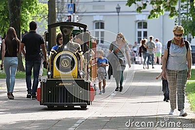 Childrens summer attraction locomotive Editorial Stock Photo