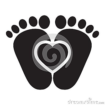 Childrens traces with a heart on a white background Vector Illustration