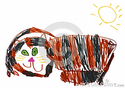 Childs cat drawing Stock Photo