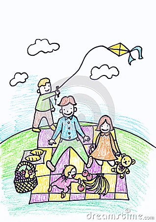 Childs crayon drawing of their family Stock Photo
