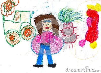 Childs drawing - free composition Stock Photo
