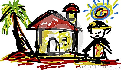 Childs drawing of house Vector Illustration