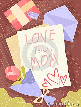 Childs letter to a Mother - Love You Mom Vector Illustration