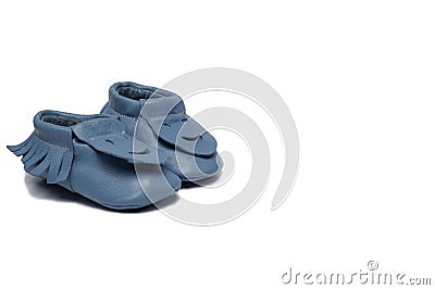 Childs light blue booties on a white background Stock Photo