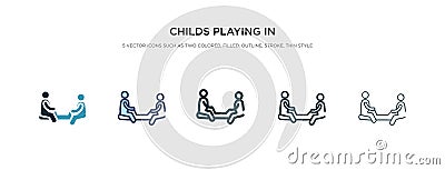 Childs playing in playgrpound icon in different style vector illustration. two colored and black childs playing in playgrpound Vector Illustration